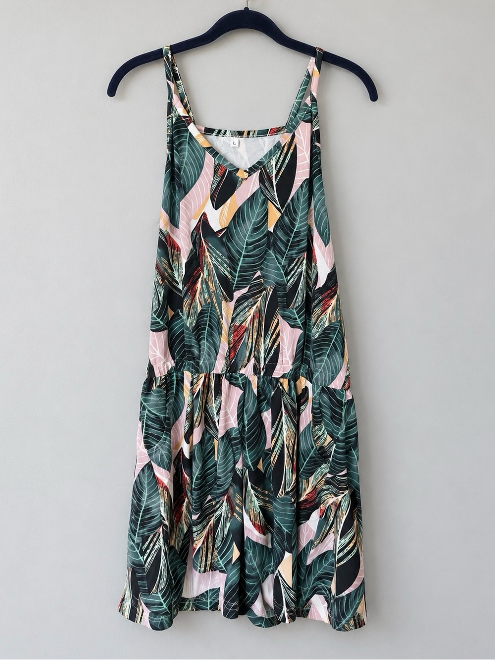 Tropical Leaf Print Spaghetti Strap Romper – Size Large